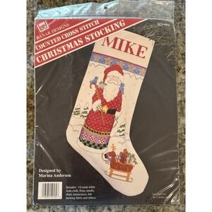 Banar Designs Vintage Folk Art Santa Stocking Counted Cross Stitch Kit 16.5"